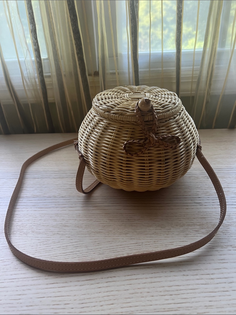 Ulla Johnson Natural Woven Round Crossbody with Tan Strap